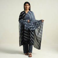 Black - Shibori Tye-Dye Mul Cotton Kurta with Palazzo & Dupatta Set