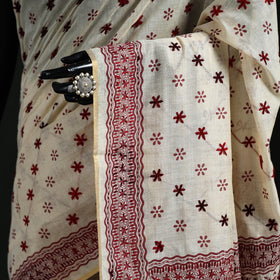 White - Bengal Kantha Hand Embroidery Silk Cotton Chapa Work Saree 03