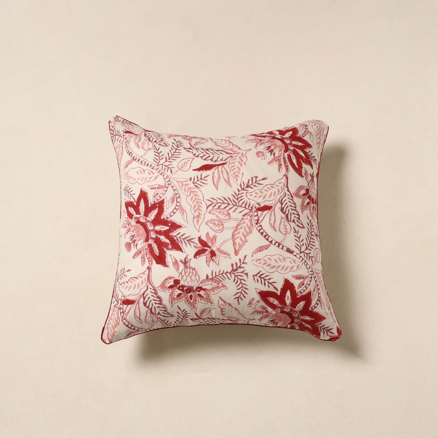White - cotton sanganeri cushion cover 13 - handcrafted