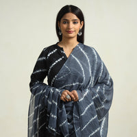 Black - Shibori Tye-Dye Mul Cotton Kurta with Palazzo & Dupatta Set