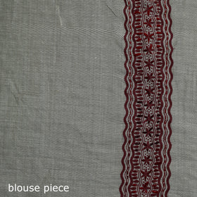 White - Bengal Kantha Hand Embroidery Silk Cotton Chapa Work Saree 03
