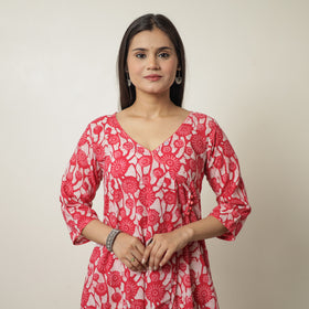  Hand Batik Printed Cotton A-Line Kurta for Women