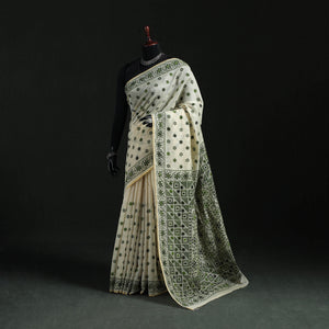 Bengal Kantha Hand Embroidery Silk Cotton Chapa Work Saree 04