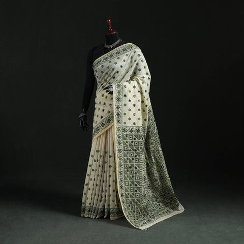Bengal Kantha Hand Embroidery Silk Cotton Chapa Work Saree 04