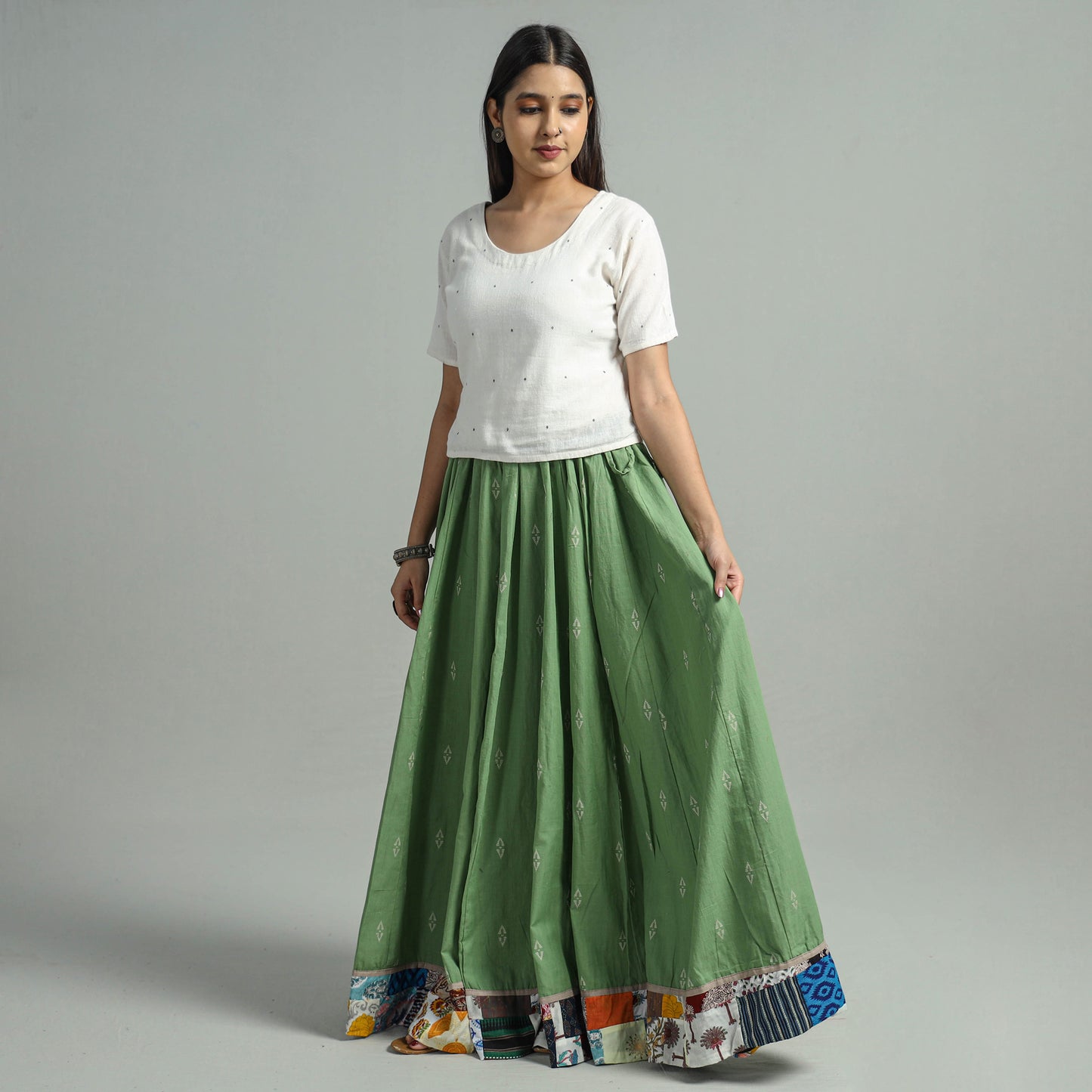Green - Jacquard Patchwork 24 Kali Cotton Long Skirt 41