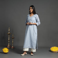 Cornflower Blue - Handwoven Cutwork Cotton Banarasi Kurta 11