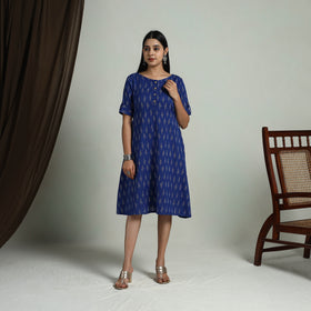 Buy Blue Flared Cotton Short Pochampally Ikat Dress