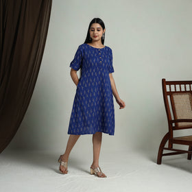 Buy Blue Flared Cotton Short Pochampally Ikat Dress