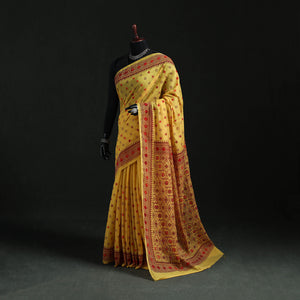 Yellow - Bengal Kantha Hand Embroidery Silk Cotton Chapa Work Saree 05