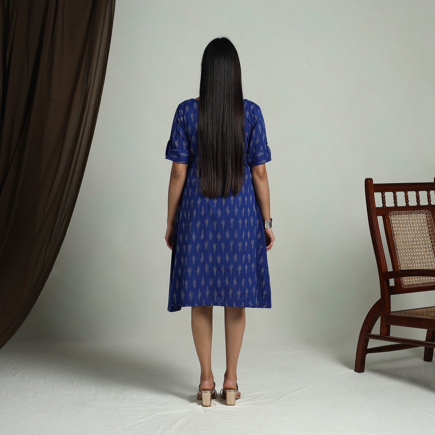 Buy Blue Flared Cotton Short Pochampally Ikat Dress
