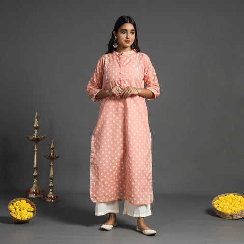 Peach - Handwoven Cutwork Cotton Banarasi Kurta 04