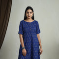 Buy Blue Flared Cotton Short Pochampally Ikat Dress