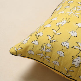 Yellow - cotton sanganeri cushion cover 15 - handcrafted