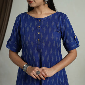 Buy Blue Flared Cotton Short Pochampally Ikat Dress