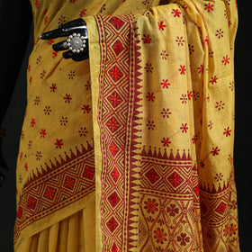 Yellow - Bengal Kantha Hand Embroidery Silk Cotton Chapa Work Saree 05