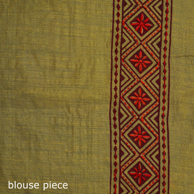 Yellow - Bengal Kantha Hand Embroidery Silk Cotton Chapa Work Saree 05