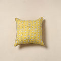 Yellow - cotton sanganeri cushion cover 15 - handcrafted