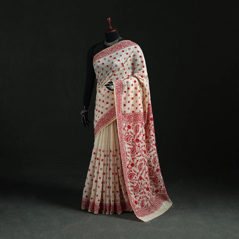 Bengal Kantha Hand Embroidery Silk Cotton Chapa Work Saree 06