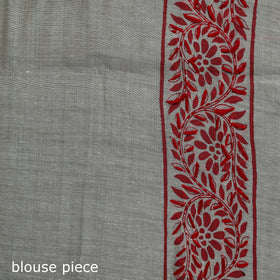 White - Bengal Kantha Hand Embroidery Silk Cotton Chapa Work Saree 06