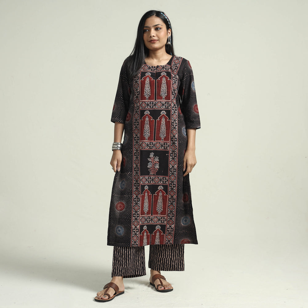  Ajrakh Kurta With Palazzo & Dupatta Set
