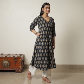  Hand Batik Printed Cotton A-Line Kurta for Women