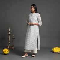 Light Grey - Handwoven Cutwork Cotton Banarasi Kurta 01