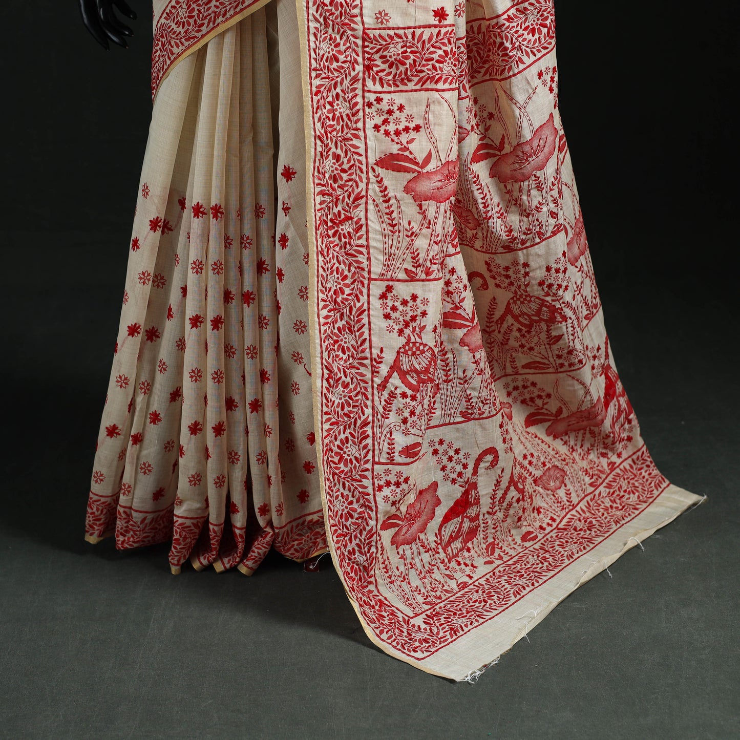 Bengal Kantha Hand Embroidery Silk Cotton Chapa Work Saree 07