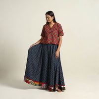 Blue - Hand Block Printed Cotton Long Ajrakh Skirt 01