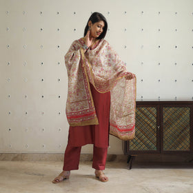 Buy Red Tussar Silk Cotton Handloom Plain Kurta Set