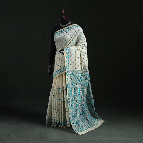 Bengal Kantha Hand Embroidery Silk Cotton Chapa Work Saree 08
