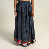 Blue - Hand Block Printed Cotton Long Ajrakh Skirt 01