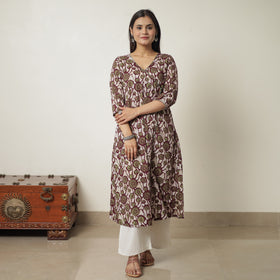 Buy Hand Batik Printed Cotton A-Line Kurta for Women