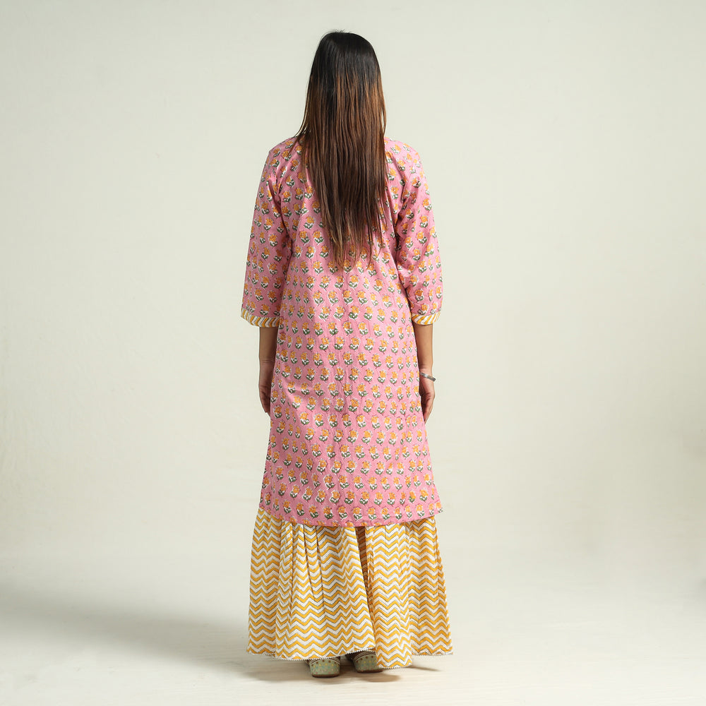 Sanganeri Block Printed Cotton Kurta with Sharara Set
