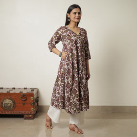 Buy Hand Batik Printed Cotton A-Line Kurta for Women