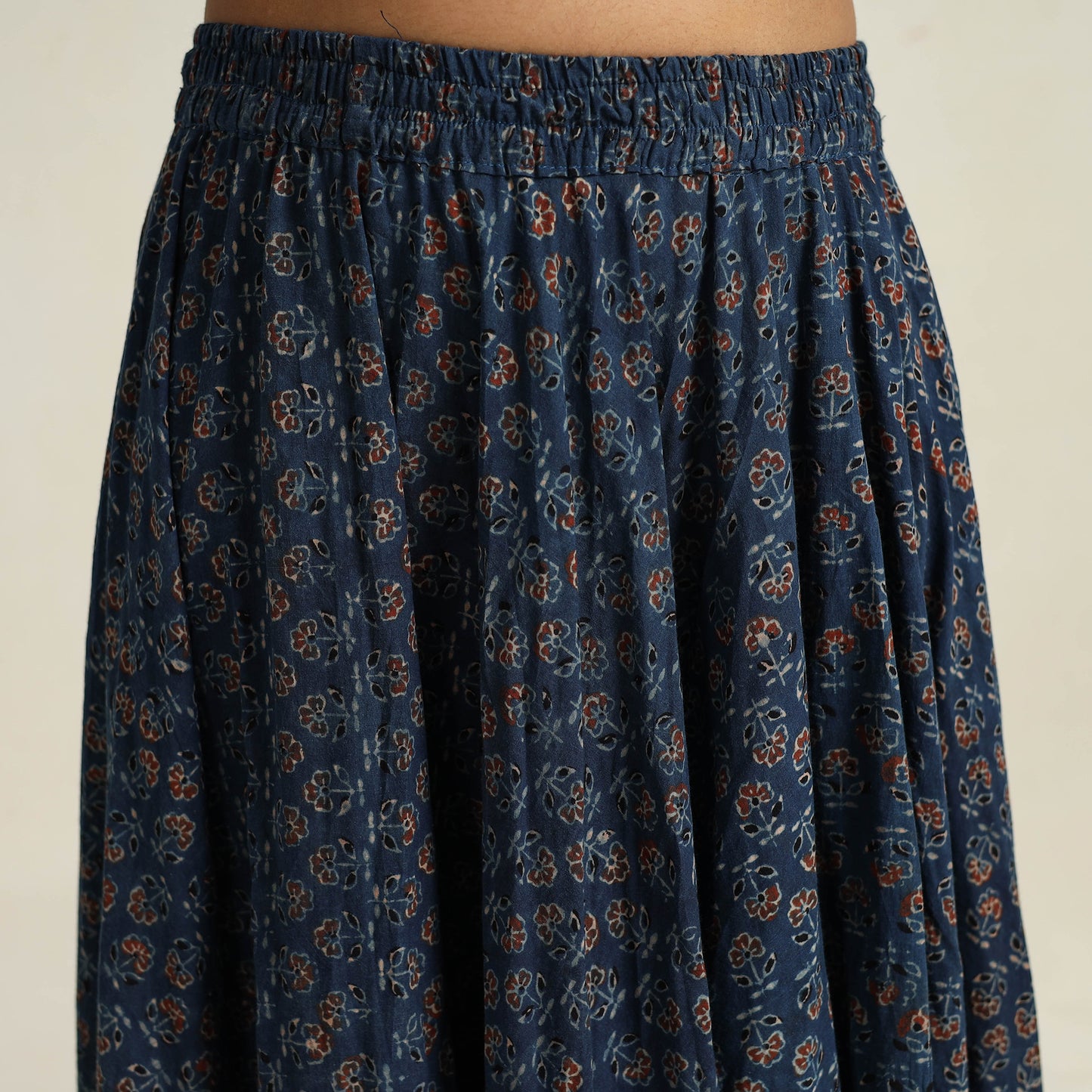 Blue - Hand Block Printed Cotton Long Ajrakh Skirt 01