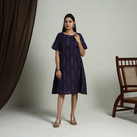 Buy Purple Flared Cotton Short Pochampally Ikat Dress
