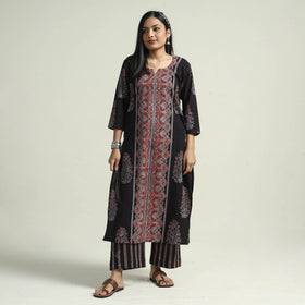 Ajrakh Kurta With Palazzo & Dupatta Set
