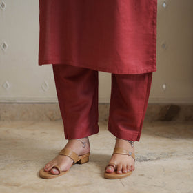 Buy Red Tussar Silk Cotton Handloom Plain Kurta Set