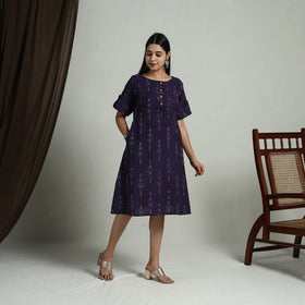 Buy Purple Flared Cotton Short Pochampally Ikat Dress