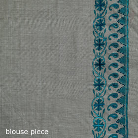 White - Bengal Kantha Hand Embroidery Silk Cotton Chapa Work Saree 08