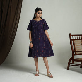 Buy Purple Flared Cotton Short Pochampally Ikat Dress