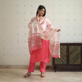 Pink - bhagalpuri linen cotton plain kurta set 06