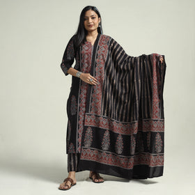 Ajrakh Kurta With Palazzo & Dupatta Set
