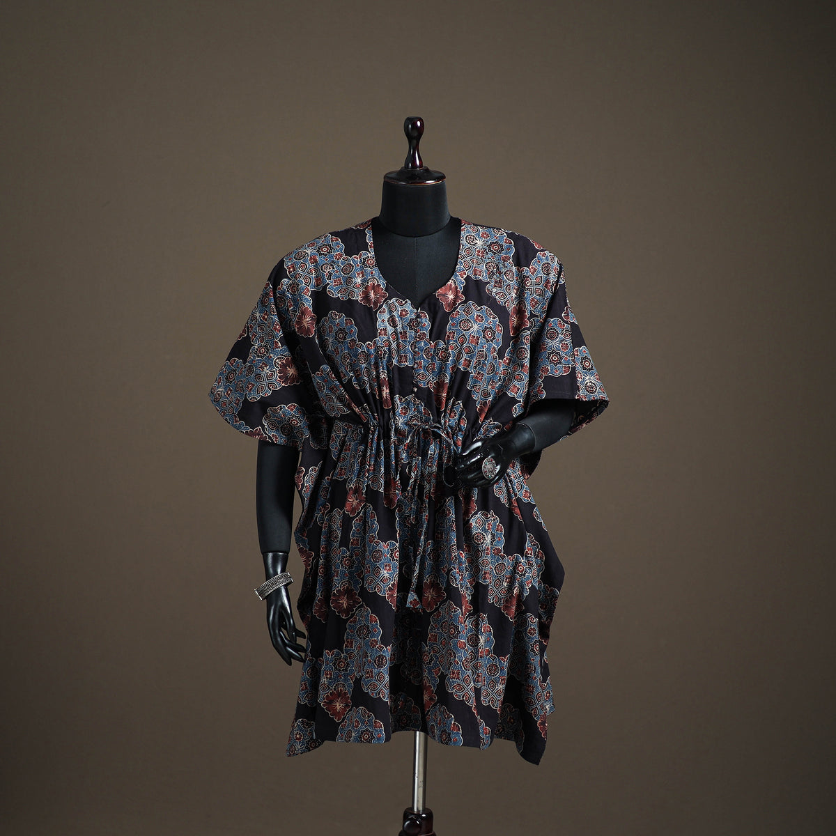 Ajrakh Hand Block Print Natural Dyed Cotton Kaftan (Medium) 73