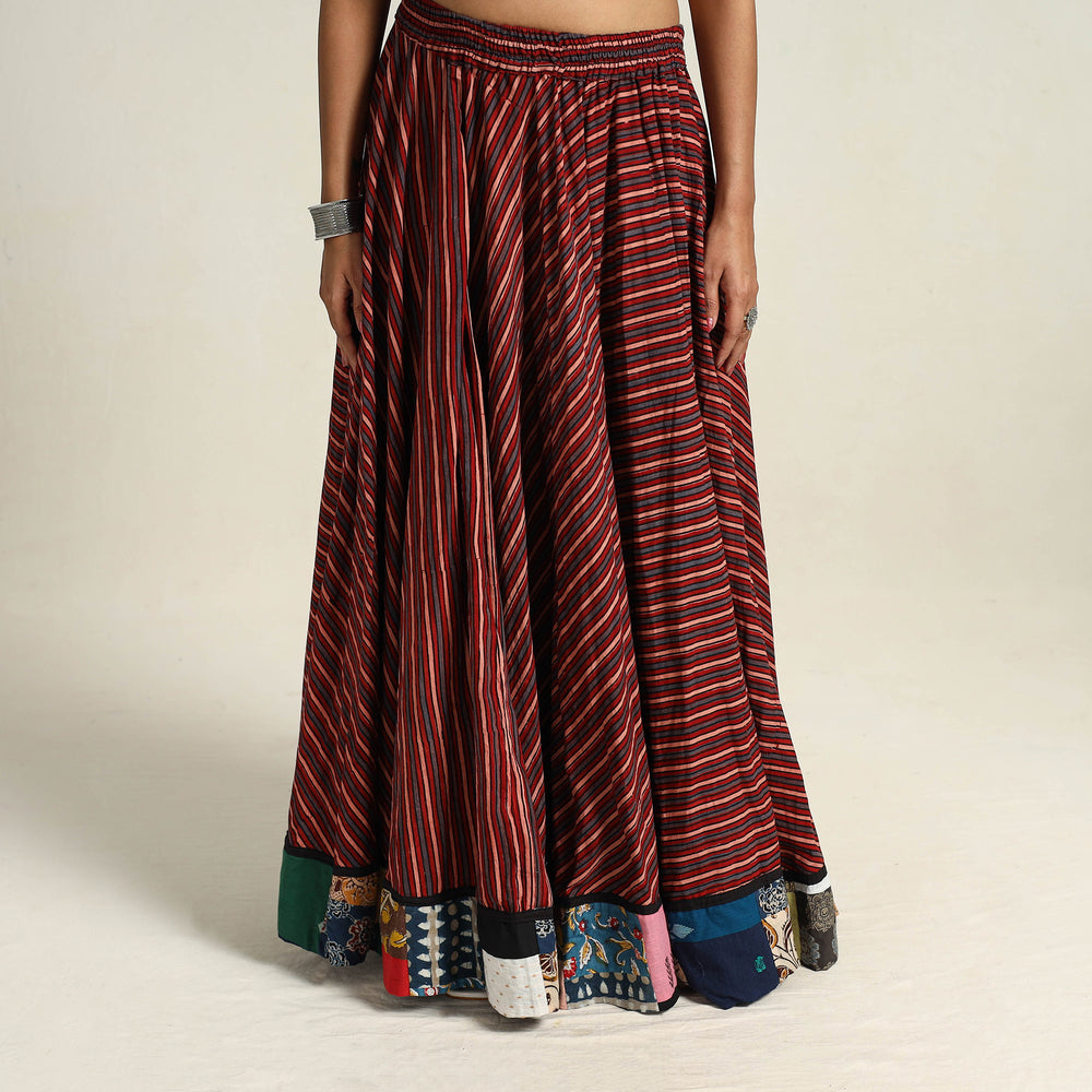 Maroon - Hand Block Printed Cotton Long Ajrakh Skirt 02