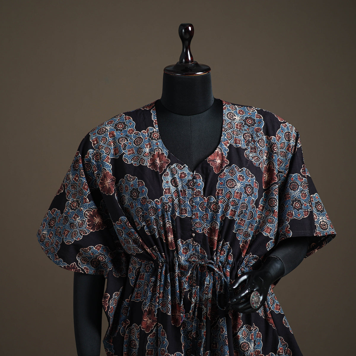 Ajrakh Hand Block Print Natural Dyed Cotton Kaftan (Medium) 73