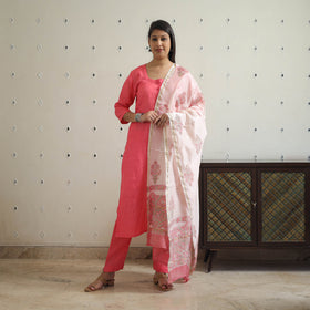 Pink - bhagalpuri linen cotton plain kurta set 06