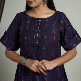 Buy Purple Flared Cotton Short Pochampally Ikat Dress