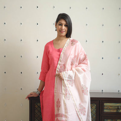 Pink - Bhagalpuri Linen Cotton Plain Kurta Set 06