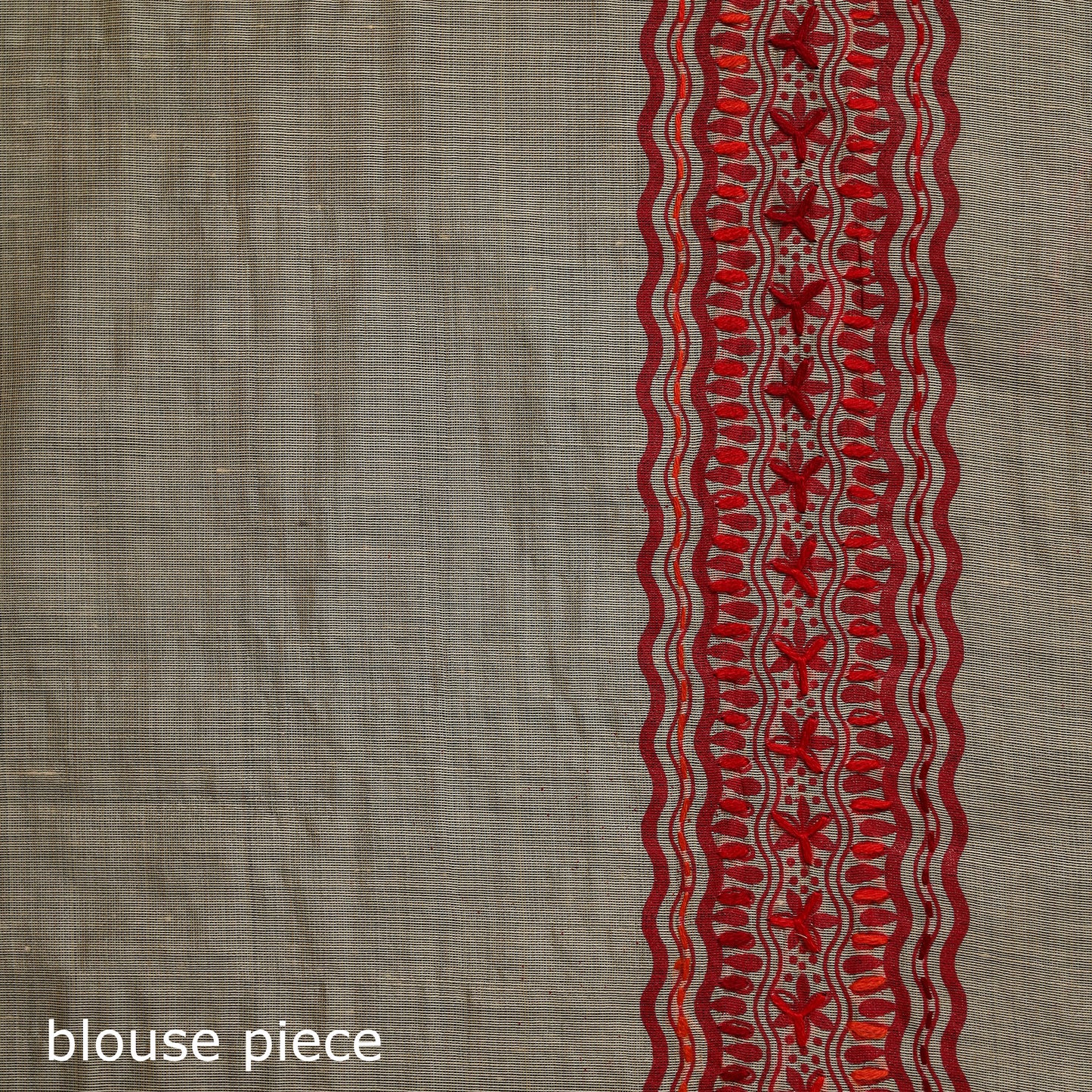 Beige - Bengal Kantha Hand Embroidery Silk Cotton Chapa Work Saree 09